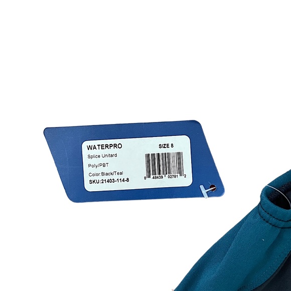 WATERPRO Women's Blue Teal Black Splice Swim Unitard Modest Full Coverage Size 8 - Picture 3 of 8